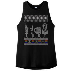 LGBT Liberty Guns Beer Trump Support Ugly Christmas Ladies PosiCharge Tri-Blend Wicking Tank