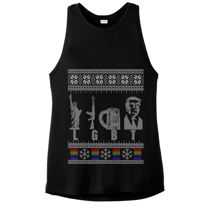 LGBT Liberty Guns Beer Trump Support Ugly Christmas Ladies PosiCharge Tri-Blend Wicking Tank