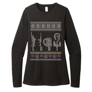 LGBT Liberty Guns Beer Trump Support Ugly Christmas Womens CVC Long Sleeve Shirt