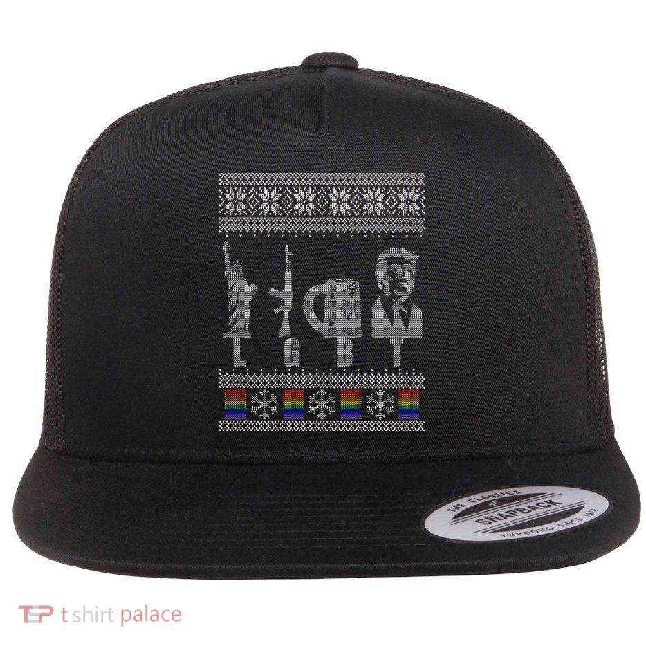 LGBT Liberty Guns Beer Trump Support Ugly Christmas Flat Bill Trucker Hat