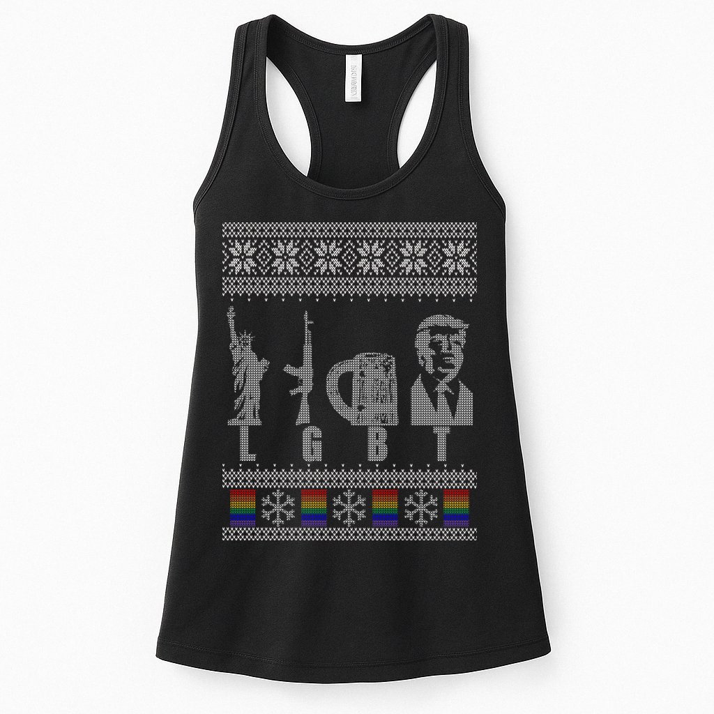 LGBT Liberty Guns Beer Trump Support Ugly Christmas Womens Tank Top