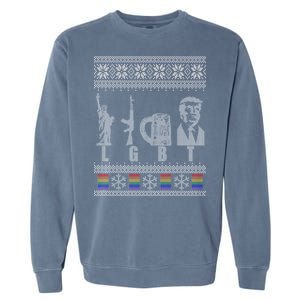 LGBT Liberty Guns Beer Trump Support Ugly Christmas Garment-Dyed Sweatshirt