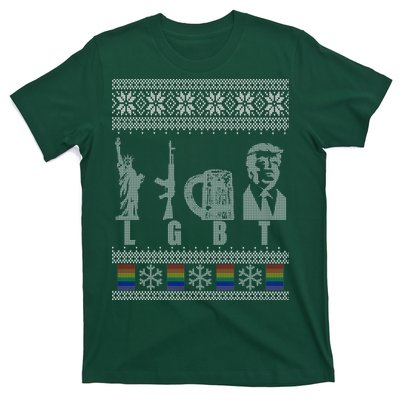 LGBT Liberty Guns Beer Trump Support Ugly Christmas T-Shirt