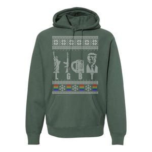 LGBT Liberty Guns Beer Trump Support Ugly Christmas Premium Hoodie