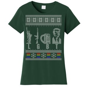 LGBT Liberty Guns Beer Trump Support Ugly Christmas Women's T-Shirt