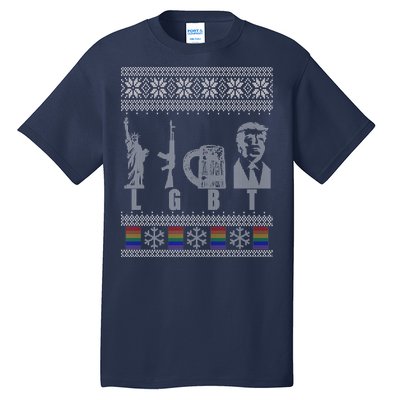 LGBT Liberty Guns Beer Trump Support Ugly Christmas Tall T-Shirt