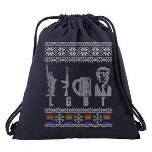 LGBT Liberty Guns Beer Trump Support Ugly Christmas Drawstring Bag