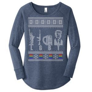 LGBT Liberty Guns Beer Trump Support Ugly Christmas Women's Perfect Tri Tunic Long Sleeve Shirt