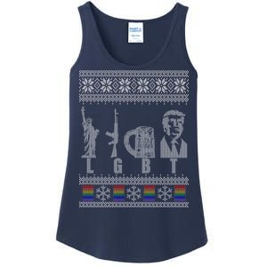 LGBT Liberty Guns Beer Trump Support Ugly Christmas Ladies Essential Tank