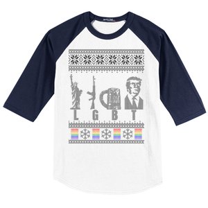 LGBT Liberty Guns Beer Trump Support Ugly Christmas Baseball Sleeve Shirt