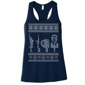 LGBT Liberty Guns Beer Trump Support Ugly Christmas Women's Racerback Tank