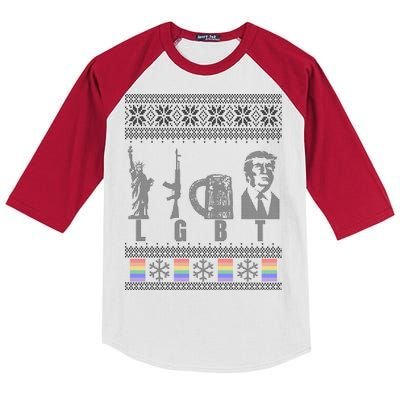 LGBT Liberty Guns Beer Trump Support Ugly Christmas Kids Colorblock Raglan Jersey