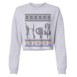 LGBT Liberty Guns Beer Trump Support Ugly Christmas Cropped Pullover Crew