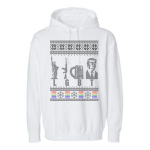 LGBT Liberty Guns Beer Trump Support Ugly Christmas Garment-Dyed Fleece Hoodie