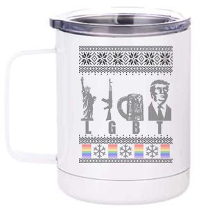 LGBT Liberty Guns Beer Trump Support Ugly Christmas 12 oz Stainless Steel Tumbler Cup