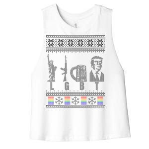 LGBT Liberty Guns Beer Trump Support Ugly Christmas Women's Racerback Cropped Tank