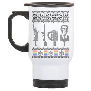 LGBT Liberty Guns Beer Trump Support Ugly Christmas Stainless Steel Travel Mug