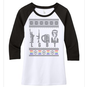 LGBT Liberty Guns Beer Trump Support Ugly Christmas Women's Tri-Blend 3/4-Sleeve Raglan Shirt