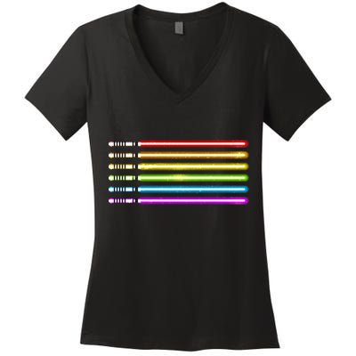 LGBT Lightsaber Gay Pride Flag Women's V-Neck T-Shirt