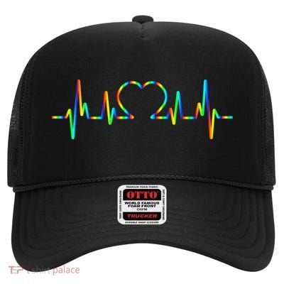 LGBT Love Heart Pulse  High Crown Mesh Back Trucker Hat