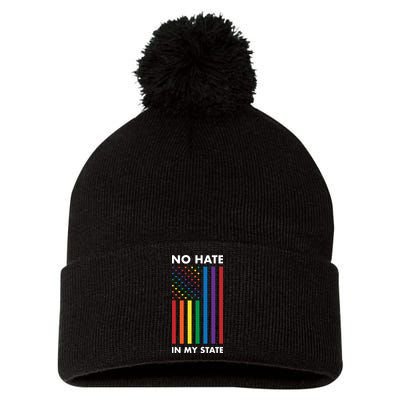 LGBT Pride Flag No Hate In My State Pom Pom 12in Knit Beanie