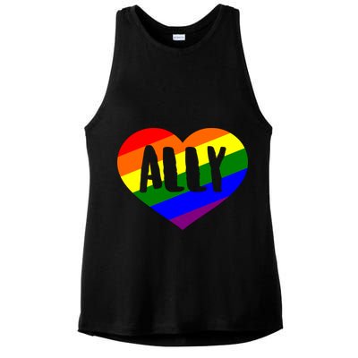 LGBT Pride Love Ally Heart Ladies PosiCharge Tri-Blend Wicking Tank