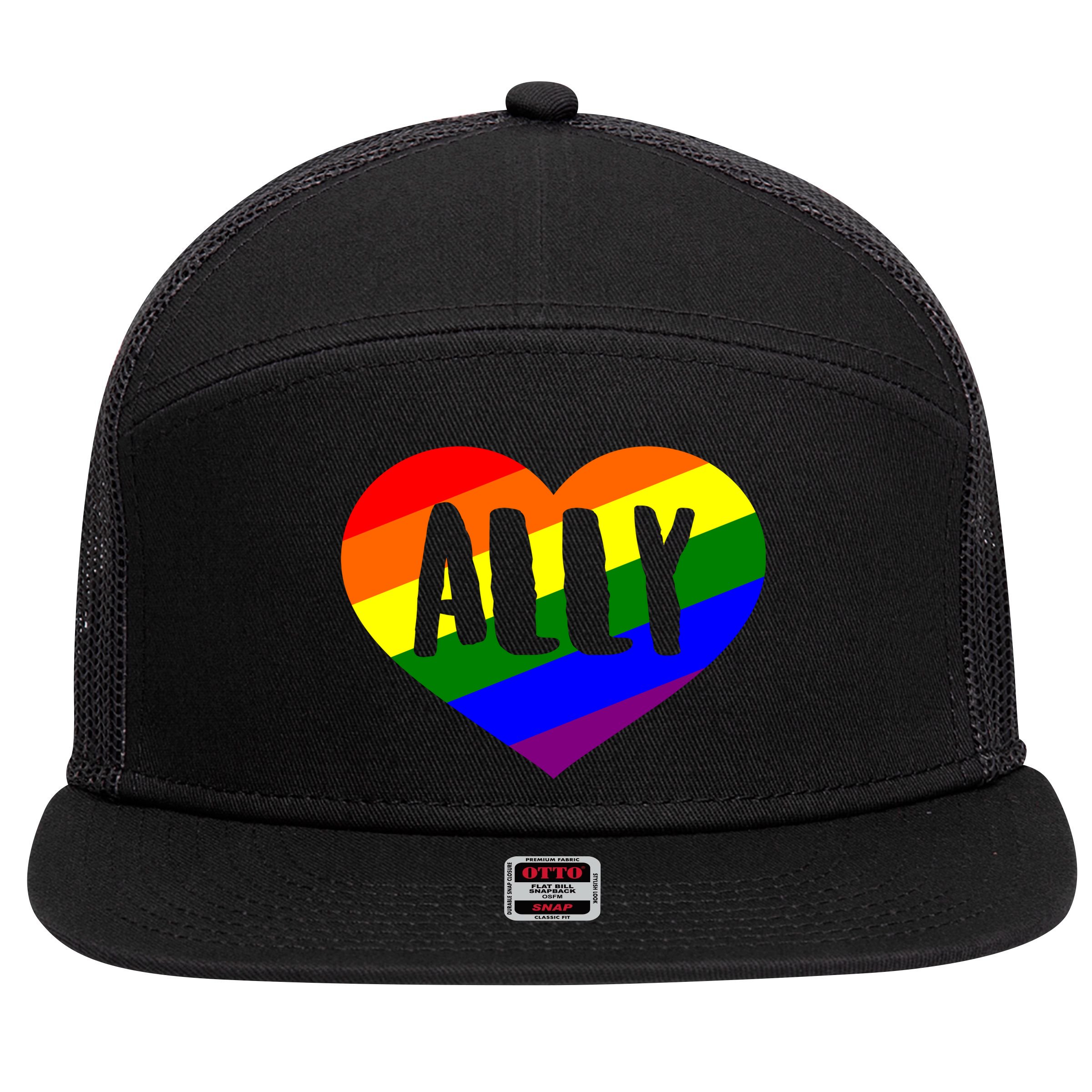 LGBT Pride Love Ally Heart 7 Panel Mesh Trucker Snapback Hat