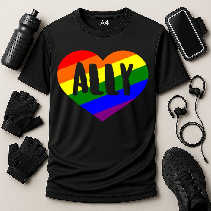 LGBT Pride Love Ally Heart Cooling Performance Crew T-Shirt