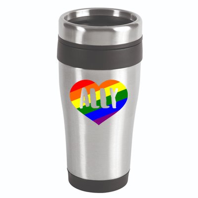 LGBT Pride Love Ally Heart 16oz Travel Tumbler