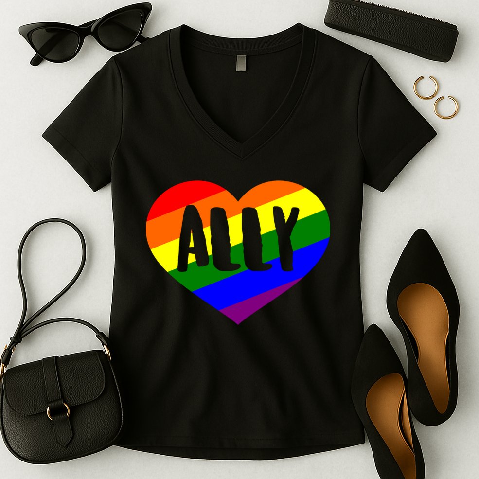 LGBT Pride Love Ally Heart Women's V-Neck T-Shirt