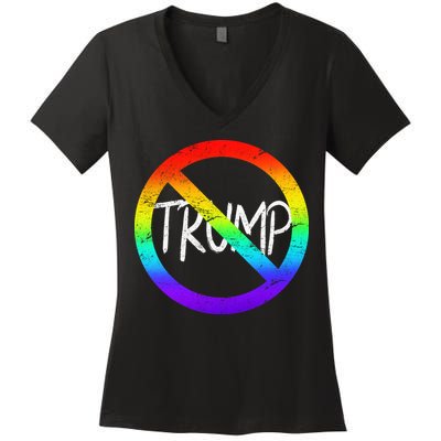 LGBT Stop Trump Rainbow Gay Pride Women's V-Neck T-Shirt