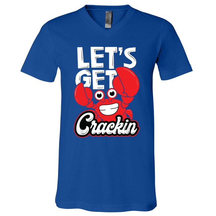 LetS Get Crackin Crab Eater Seafood Lover Crab Boil V-Neck T-Shirt