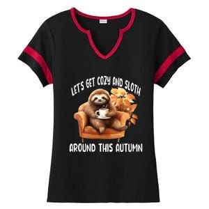 LetS Get Cozy And Sloth Cute Autumn Leaves Sloth Great Gift Ladies Halftime Notch Neck Tee