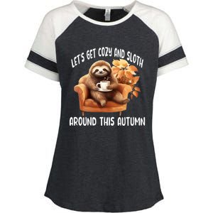 LetS Get Cozy And Sloth Cute Autumn Leaves Sloth Great Gift Enza Ladies Jersey Colorblock Tee