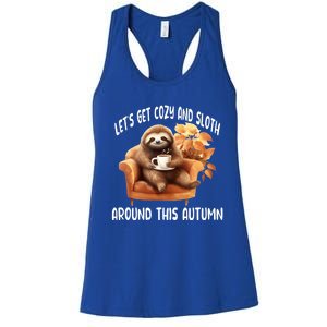 LetS Get Cozy And Sloth Cute Autumn Leaves Sloth Great Gift Women's Racerback Tank