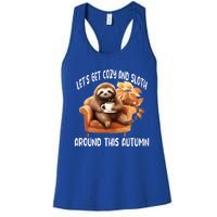 LetS Get Cozy And Sloth Cute Autumn Leaves Sloth Great Gift Women's Racerback Tank