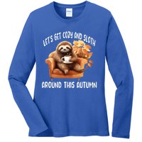 LetS Get Cozy And Sloth Cute Autumn Leaves Sloth Great Gift Ladies Long Sleeve Shirt