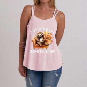 LetS Get Cozy And Sloth Cute Autumn Leaves Sloth Great Gift Women's Strappy Tank