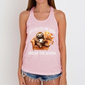 LetS Get Cozy And Sloth Cute Autumn Leaves Sloth Great Gift Women's Knotted Racerback Tank