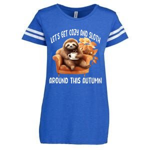 LetS Get Cozy And Sloth Cute Autumn Leaves Sloth Great Gift Enza Ladies Jersey Football T-Shirt