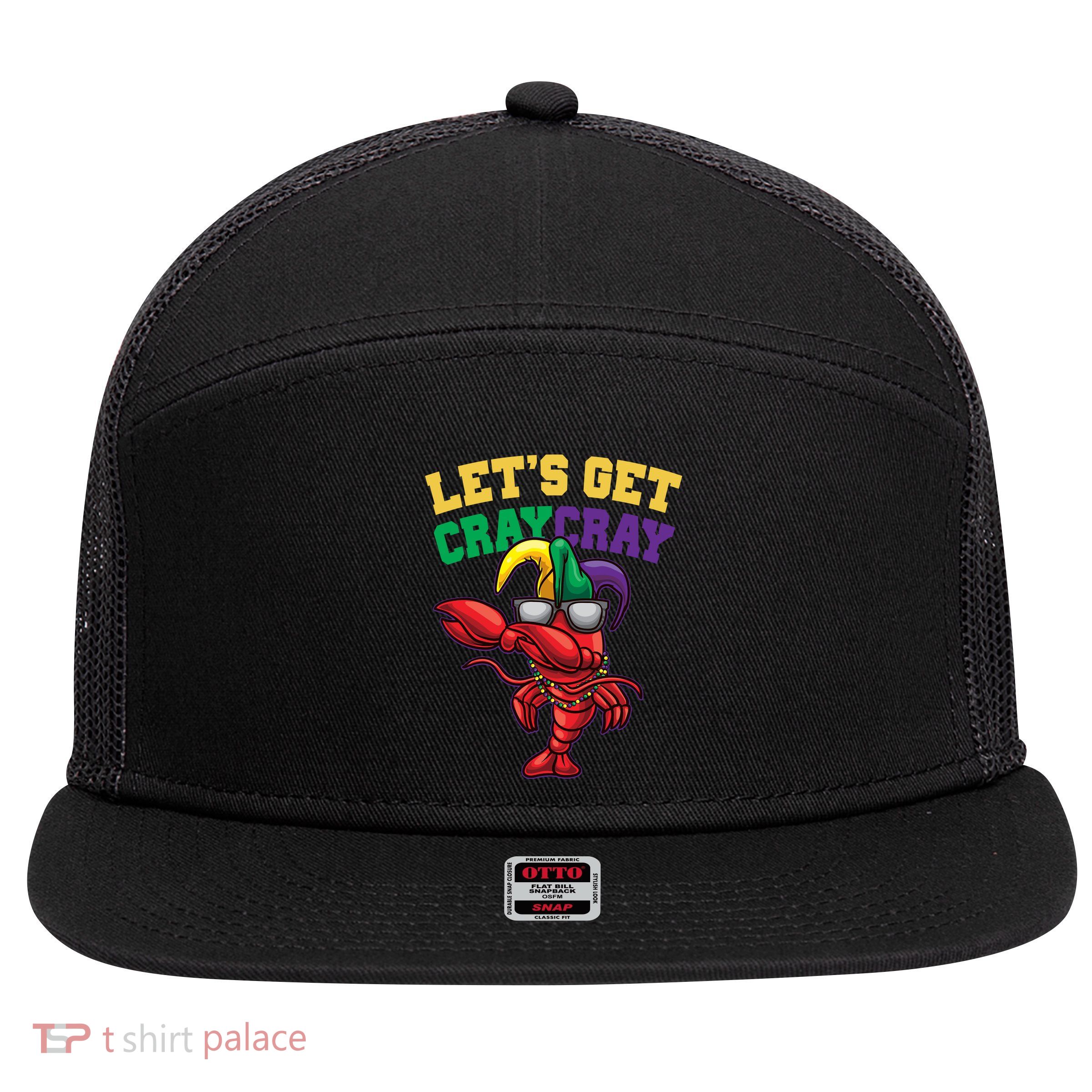 Lets Get Cray Cray Dabbing Crawfish Mardi Gras 7 Panel Mesh Trucker Snapback Hat