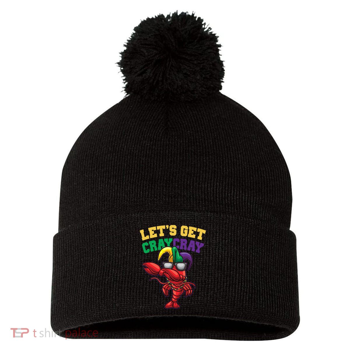 Lets Get Cray Cray Dabbing Crawfish Mardi Gras Pom Pom 12in Knit Beanie