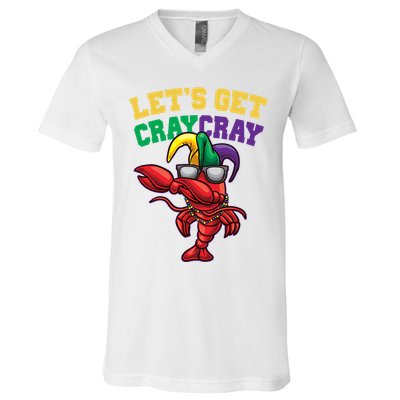Lets Get Cray Cray Dabbing Crawfish Mardi Gras V-Neck T-Shirt