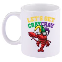 Lets Get Cray Cray Dabbing Crawfish Mardi Gras 11oz C Handle Ceramic Mug