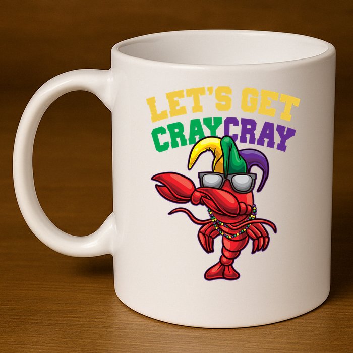 Lets Get Cray Cray Dabbing Crawfish Mardi Gras 11oz C Handle Ceramic Mug