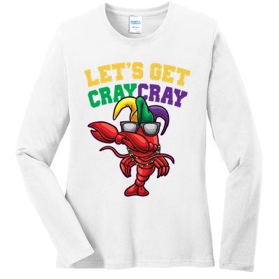 Lets Get Cray Cray Dabbing Crawfish Mardi Gras Ladies Long Sleeve Shirt