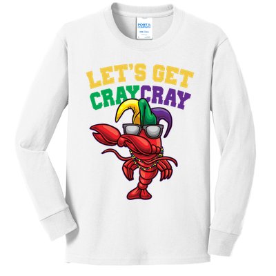 Lets Get Cray Cray Dabbing Crawfish Mardi Gras Kids Long Sleeve Shirt