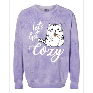 LetS Get Cozy Cat With Hot Coffee Coco Tea Or Cider Cute Gift Colorblast Crewneck Sweatshirt