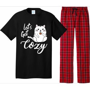 LetS Get Cozy Cat With Hot Coffee Coco Tea Or Cider Cute Gift Pajama Set