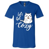 LetS Get Cozy Cat With Hot Coffee Coco Tea Or Cider Cute Gift V-Neck T-Shirt